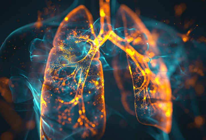 a glowing lungs with blue and orange lights